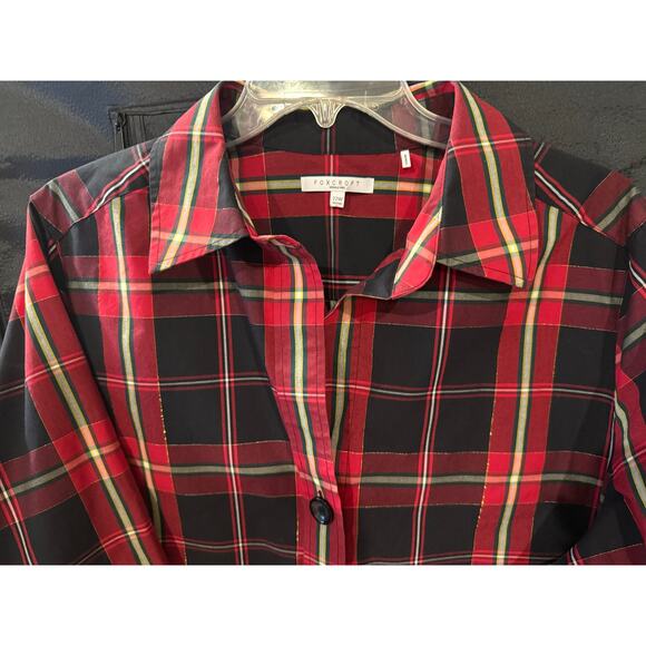 Foxcroft Wrinkle Free Size 22W Shaped Gingham plaid button up Women's Shirt Gold - Picture 1 of 15